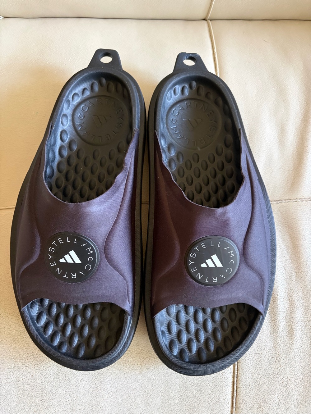 Adidas by Stella McCartney Maroon and Black Slide Sandals